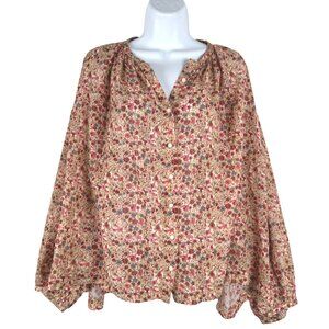 Doen Jane Blouse Top Medium Pink Valley Floral Cotton Blend Boho TP-3650